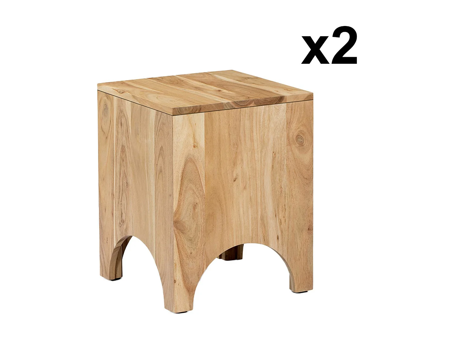 Mesita de noche, mesa auxiliar de madera de acacia , set de 2 natural