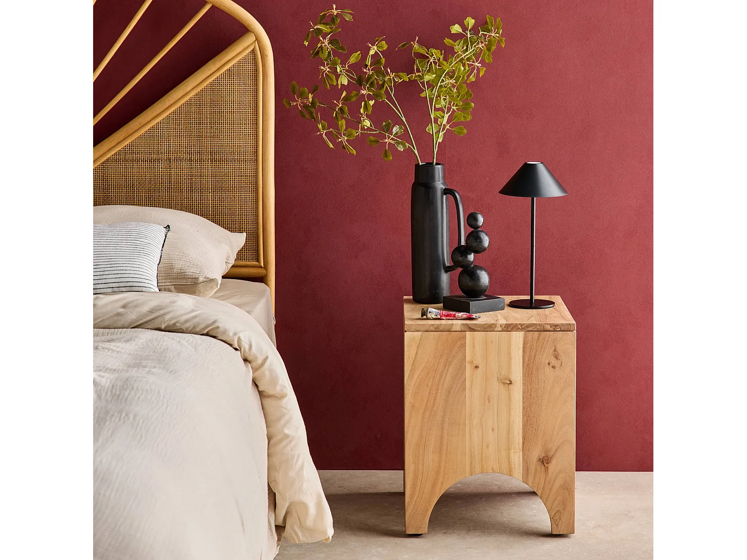 Mesita de noche, mesa auxiliar de madera de acacia , set de 2 natural