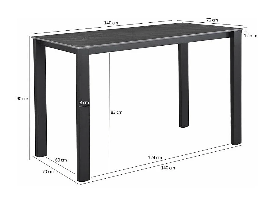 Table haute 140 cm rectangle céramique gris anthracite marbré - HARPER