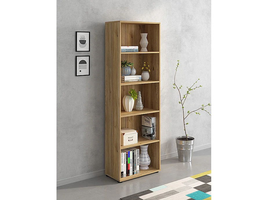 Etagère, meuble étagère haute coloris chêne Mauvella - Longueur 60 x profondeur 29,40 x hauteur 182 cm