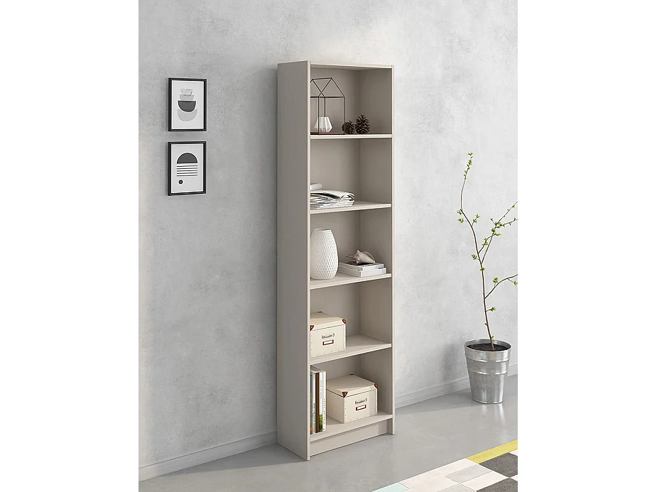 Etagère, meuble étagère avec 5 cases coloris beige - Longueur 51,9 x profondeur 24,6 x hauteur 178,3 cm