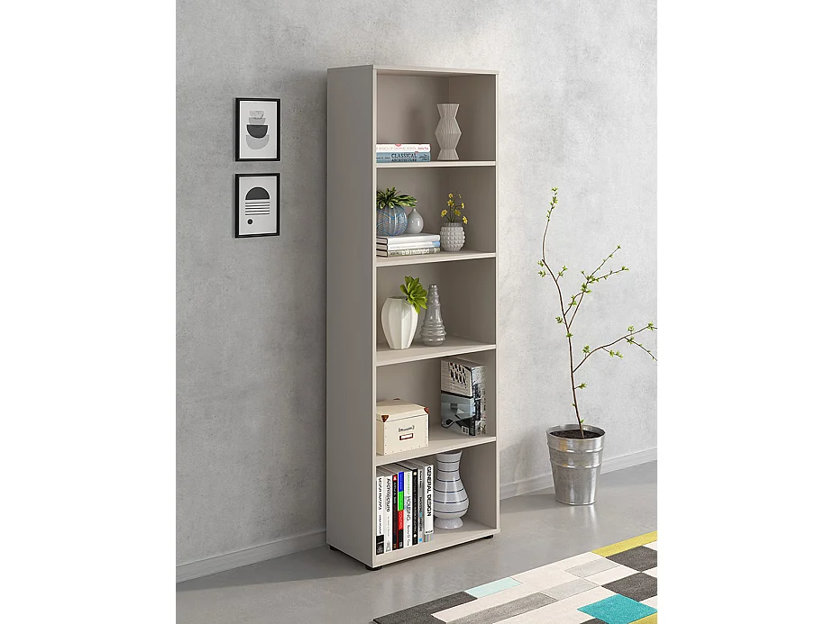Etagère, meuble étagère haute coloris beige - Longueur 60 x profondeur 29,40 x hauteur 182 cm