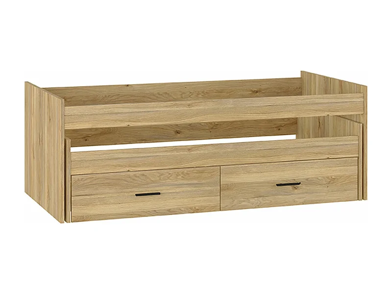 Lit gigogne avec 2 tiroirs coloris chêne Mauvella  - Longueur 195,20 x profondeur 98 x hauteur 48,50 cm