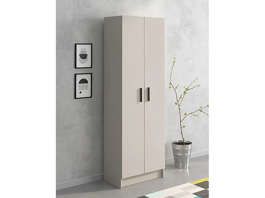 Armoire polyvalente avec 2 portes coloris beige  - Longueur 60 x profondeur 34,40 x hauteur 180 cm