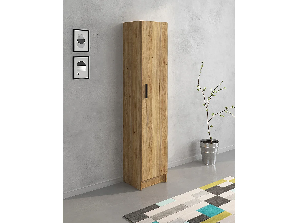 Armoire polyvalente avec 1 porte coloris chêne Mauvella - Longueur 37 x profondeur 34,40 x hauteur 180 cm