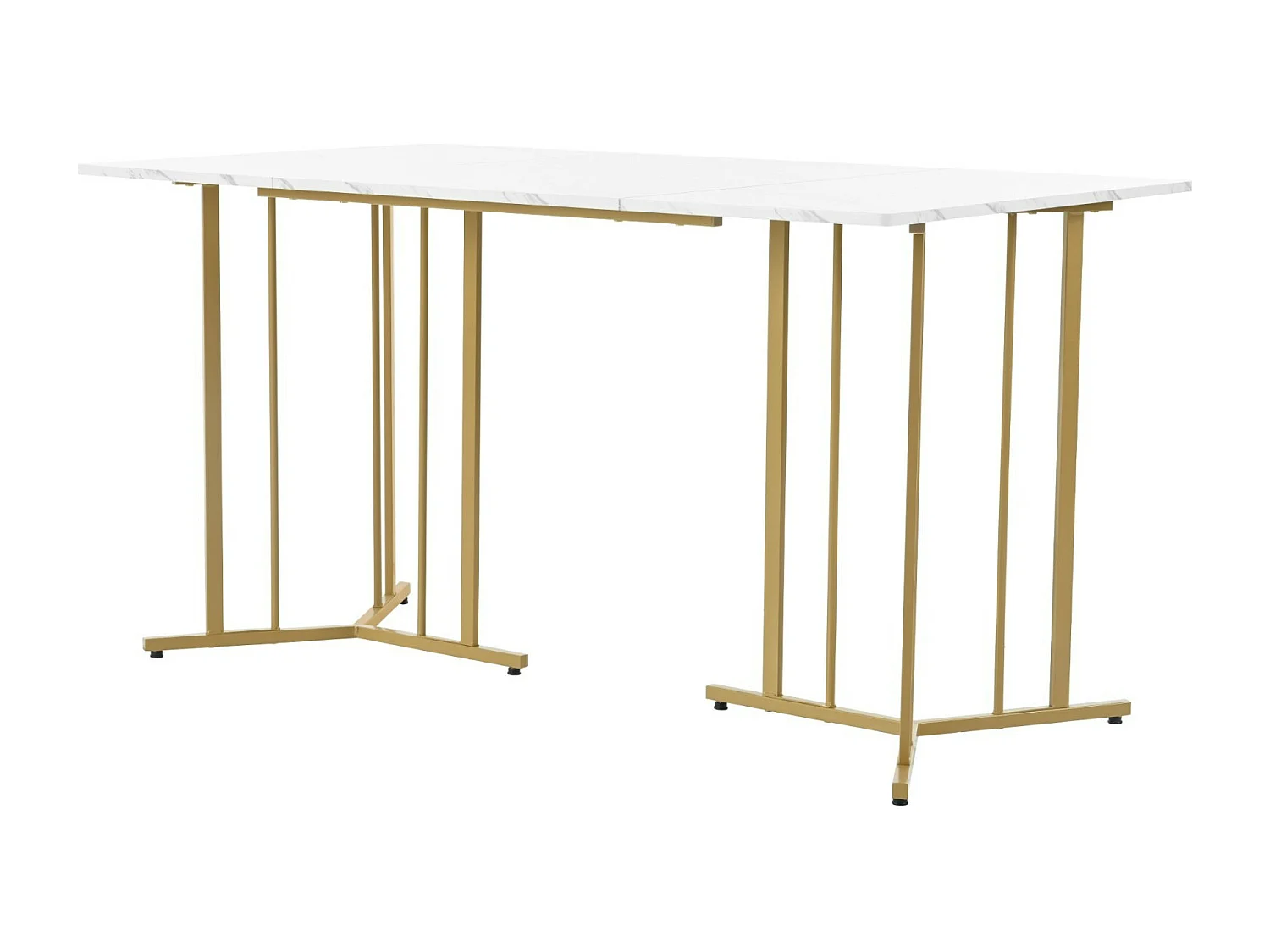 Table à manger 4 personnes en MDF et métal, avec pieds réglables, motif en marbre, 140x80x75cm, Blanc