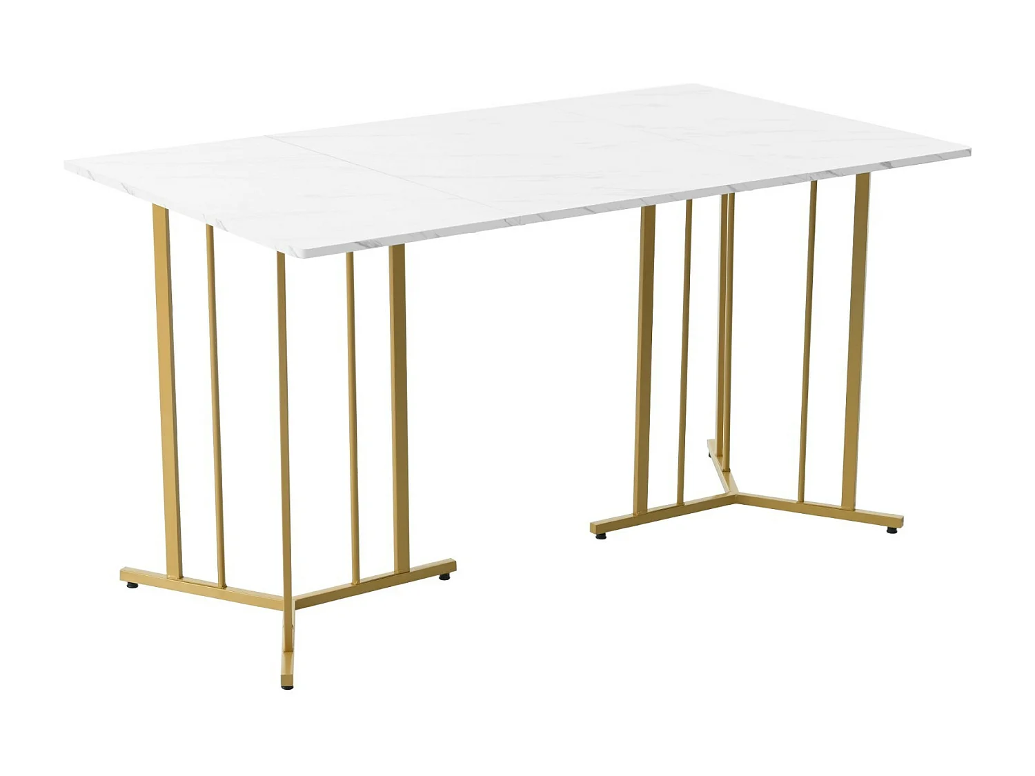 Table à manger 4 personnes en MDF et métal, avec pieds réglables, motif en marbre, 140x80x75cm, Blanc