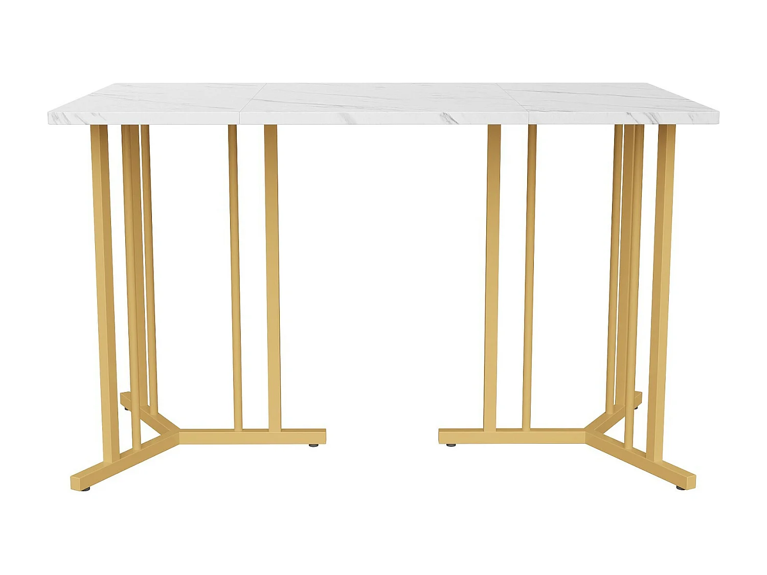 Table à manger 4 personnes en MDF et métal, avec pieds réglables, motif en marbre, 140x80x75cm, Blanc