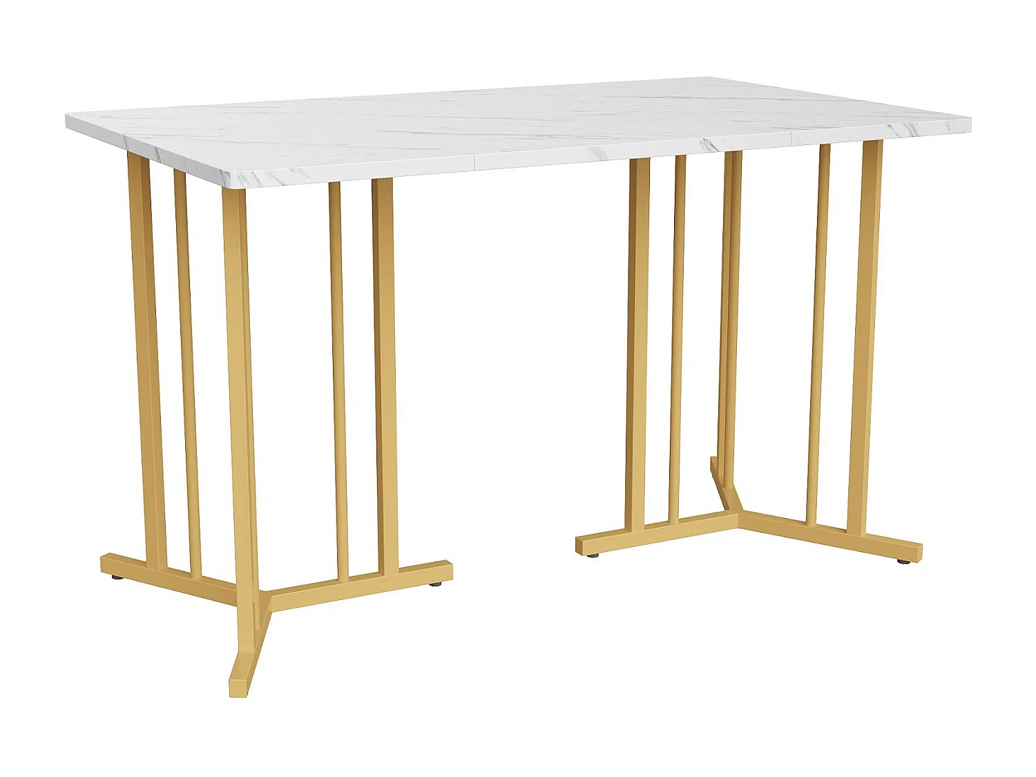 Table à manger 4 personnes en MDF et métal, avec pieds réglables, motif en marbre, 140x80x75cm, Blanc