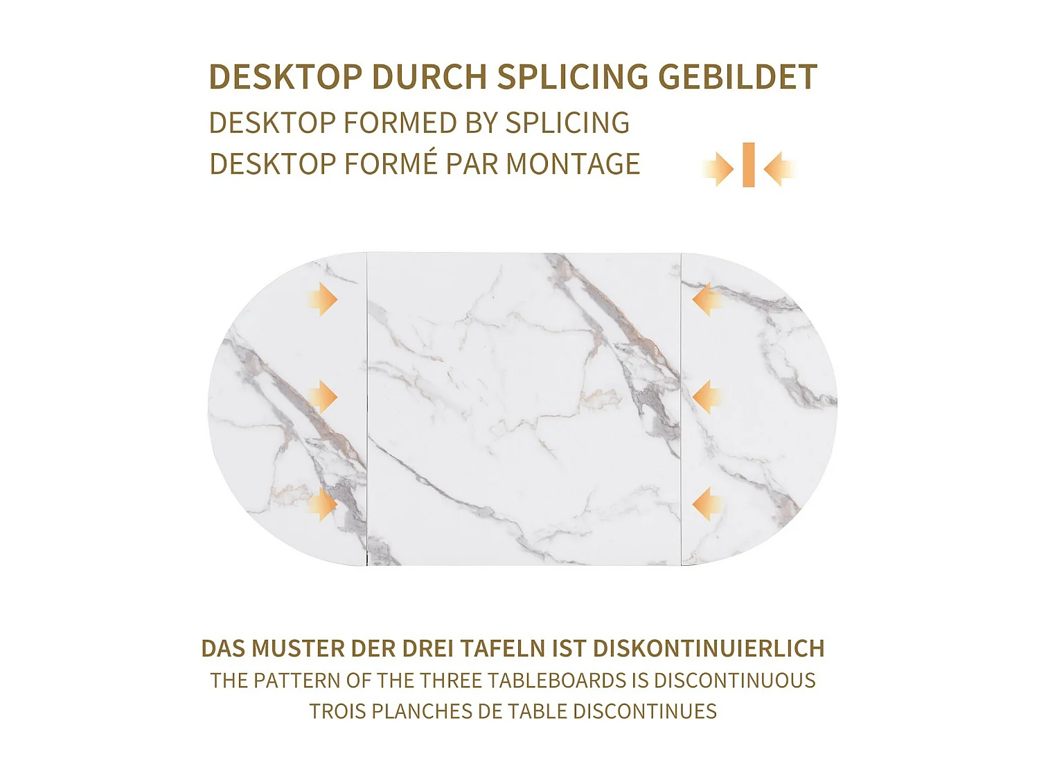 Ovale eetjarige tabel 6 mensen, met 6 ontlasting, marmereffect, MDF en staal, max 120 kg belasting, 140x70x74cm