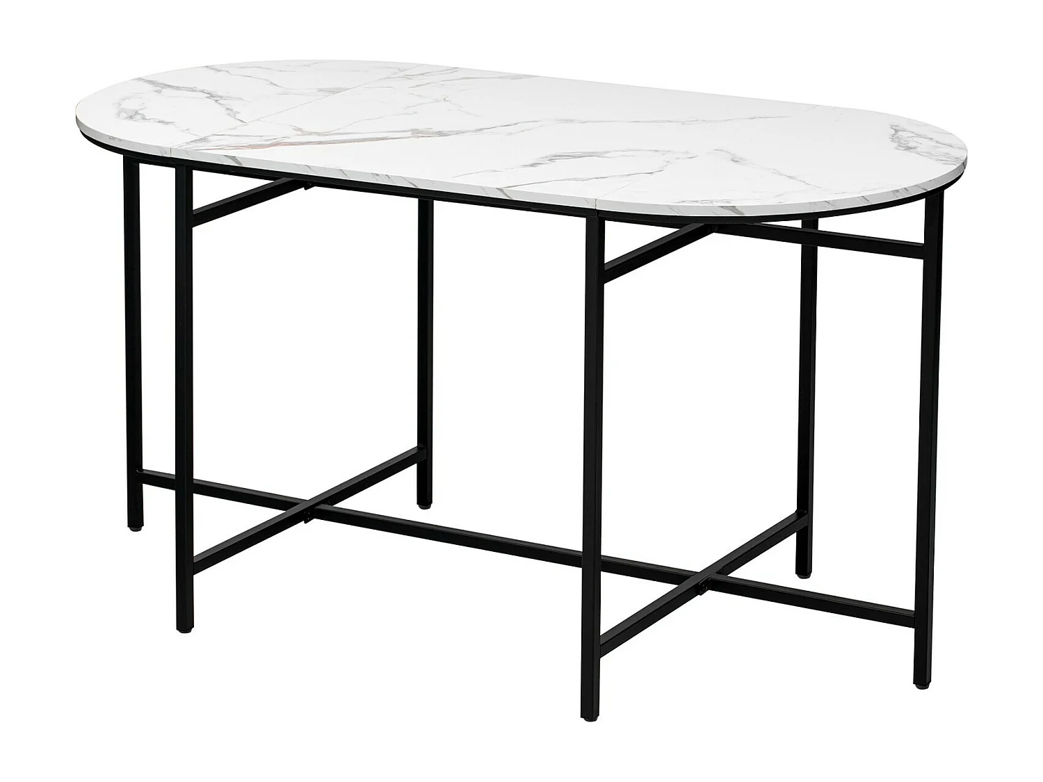 Ovale eetjarige tabel 6 mensen, met 6 ontlasting, marmereffect, MDF en staal, max 120 kg belasting, 140x70x74cm