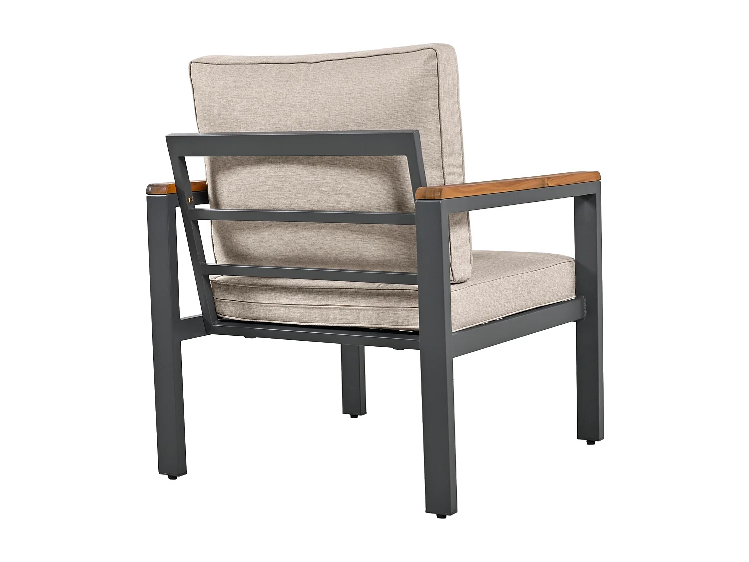 Gegalvaniseerde stalen tuin eetkamer, 4 plaatsen, houten tafel en armleuningen, verstelbare voeten stoelen, beige