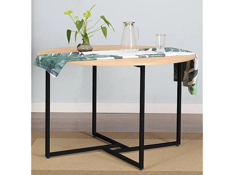 Table basse ronde "Alto" - Beige chêne/Noir - D 120 x H 76 cm