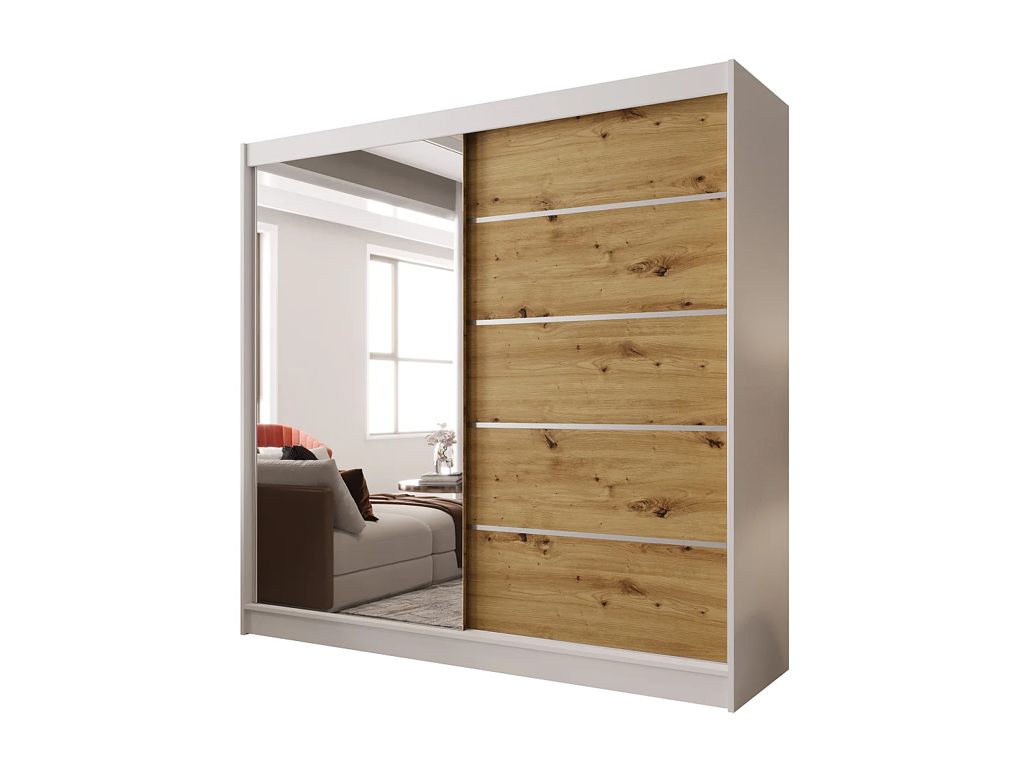 Zweitüriger Schiebeschrank mit Spiegel BOSTON  B3 Weiß/Artisan