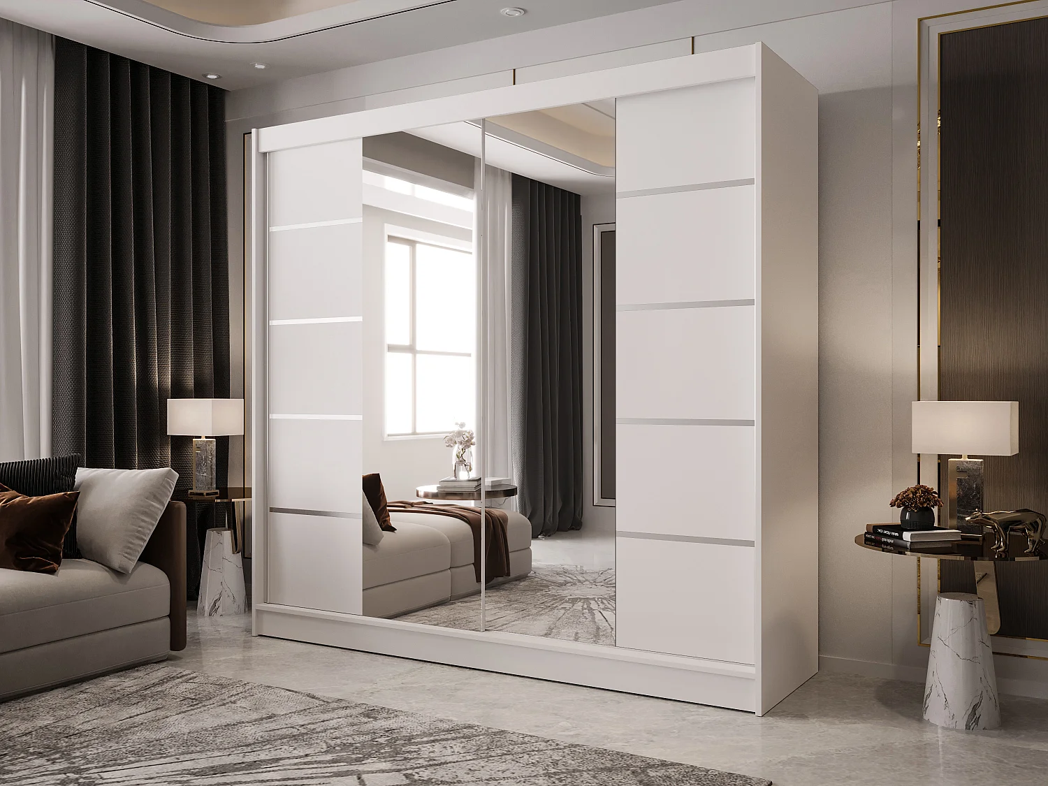 Zweitüriger Schiebeschrank mit Spiegel BOSTON B5 Weiß