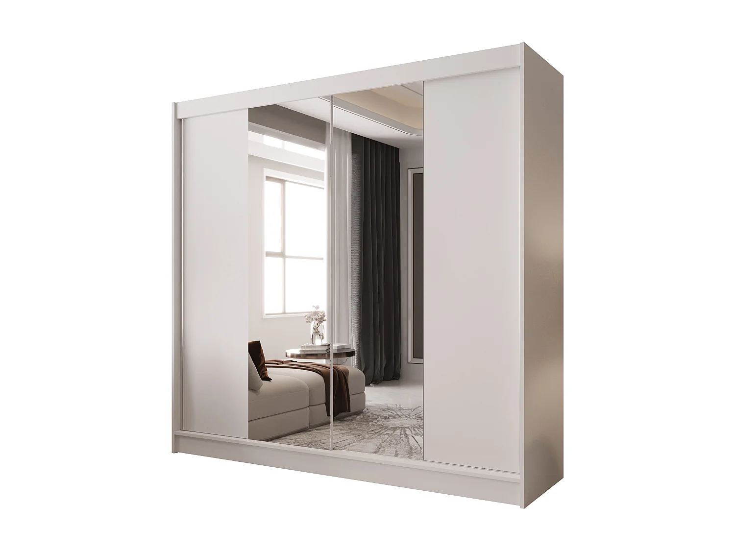 Zweitüriger Schiebeschrank mit Spiegel BOSTON B2 Weiß