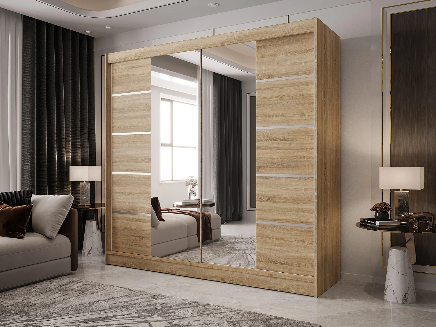 Zweitüriger Schiebeschrank mit Spiegel BOSTON B5 Sonoma