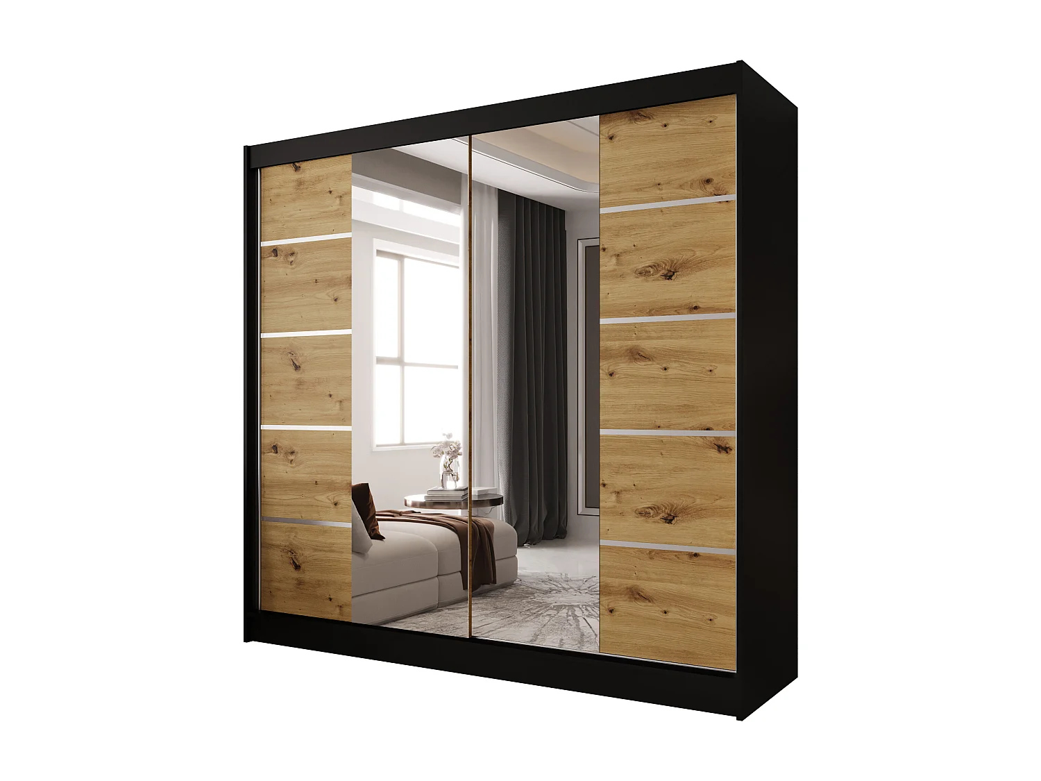 Zweitüriger Schiebeschrank mit Spiegel BOSTON B5 Schwarz/Artisan