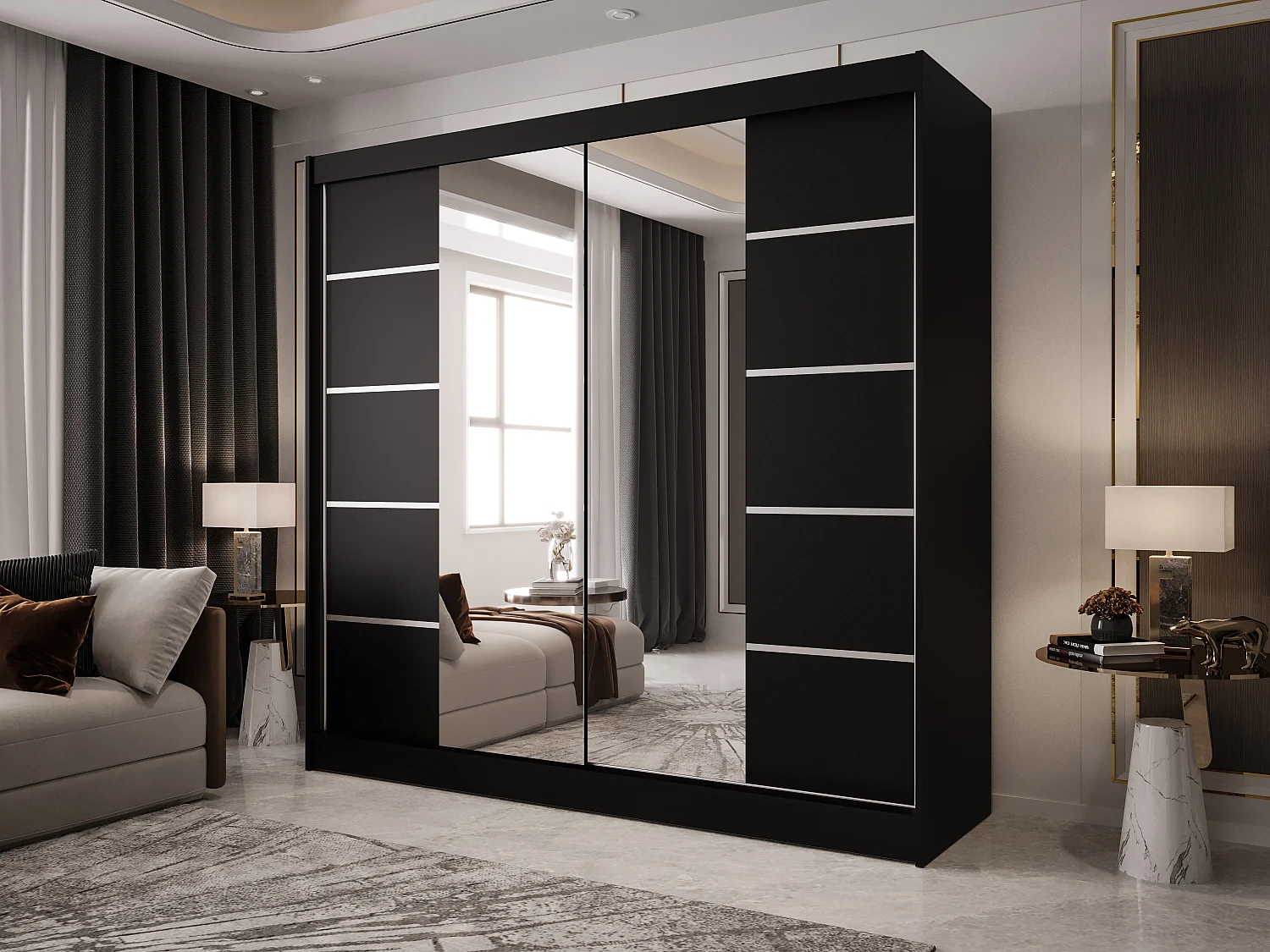 Zweitüriger Schiebeschrank mit Spiegel BOSTON B5 Schwarz