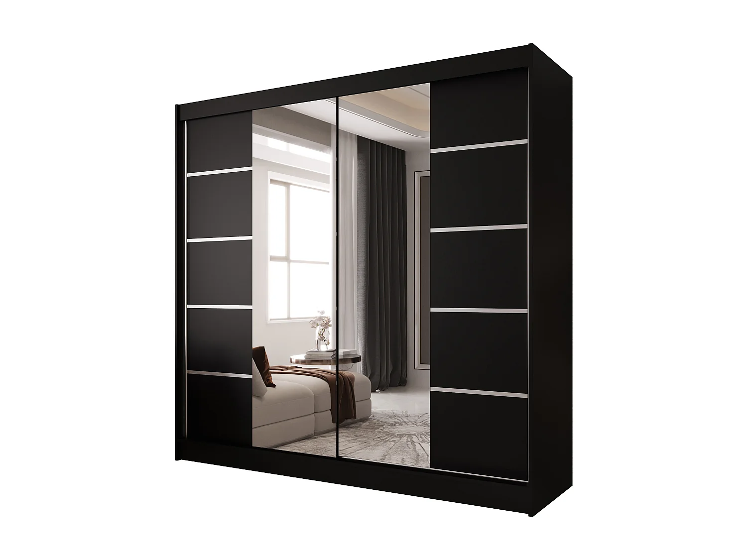 Zweitüriger Schiebeschrank mit Spiegel BOSTON B5 Schwarz