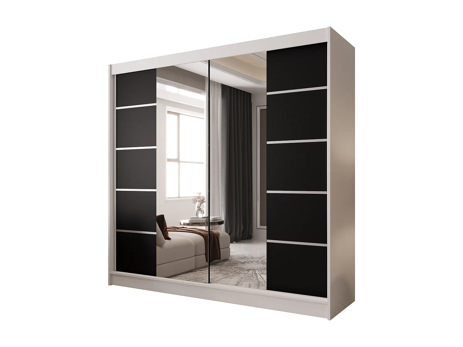 Zweitüriger Schiebeschrank mit Spiegel BOSTON B5 Weiß/Schwarz