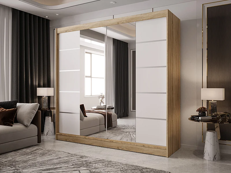 Zweitüriger Schiebeschrank mit Spiegel BOSTON B5 Sonoma/Weiß