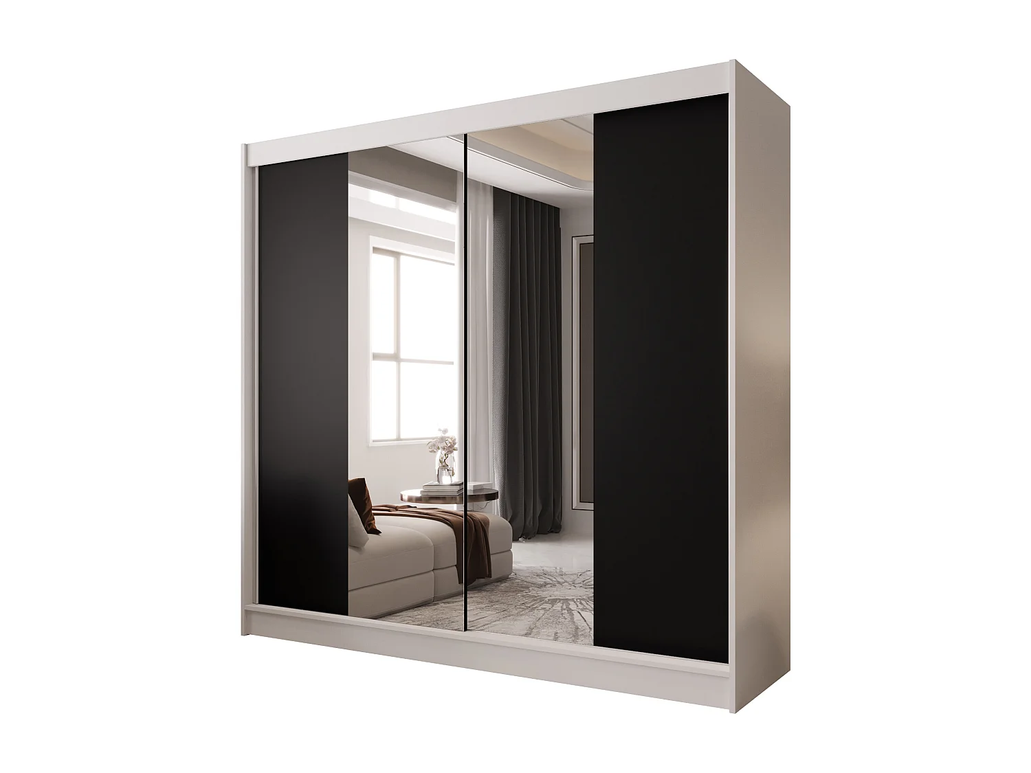 Zweitüriger Schiebeschrank mit Spiegel BOSTON B2 Weiß/Schwarz