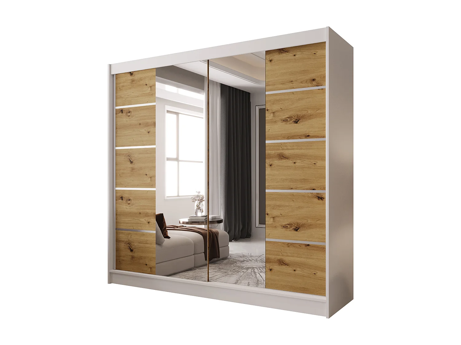 Zweitüriger Schiebeschrank mit Spiegel BOSTON B5 Weiß/Artisan