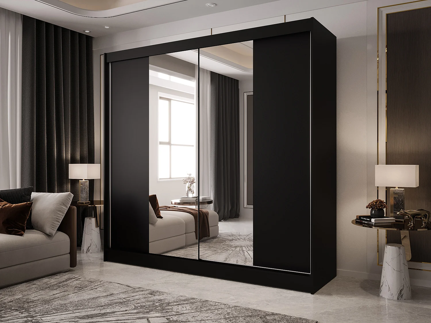 Zweitüriger Schiebeschrank mit Spiegel BOSTON B2 Schwarz