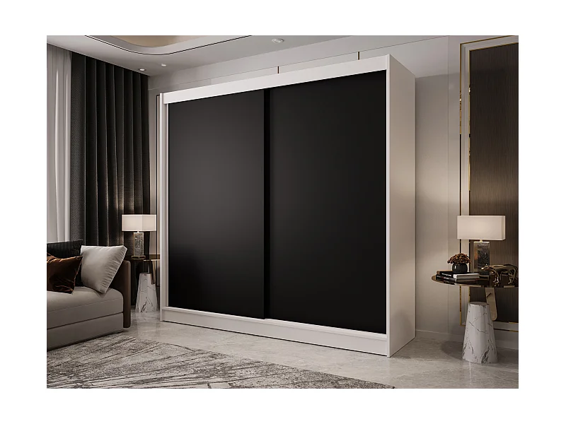 Zweitüriger Schiebeschrank mit Spiegel BOSTON B10 Weiß/Schwarz