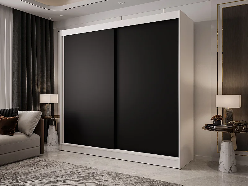 Zweitüriger Schiebeschrank mit Spiegel BOSTON B10 Weiß/Schwarz