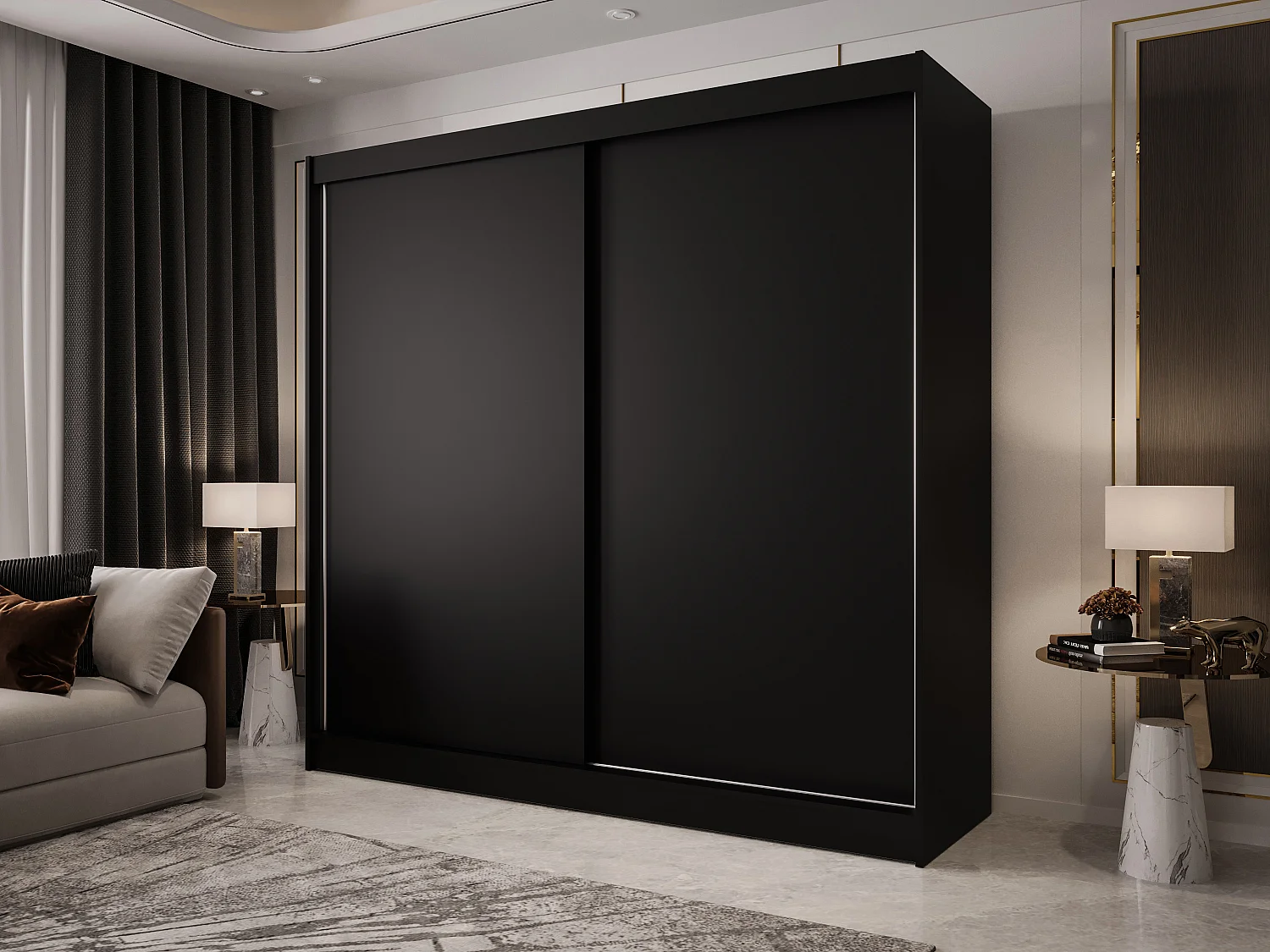 Zweitüriger Schiebeschrank mit Spiegel BOSTON B10 Schwarz