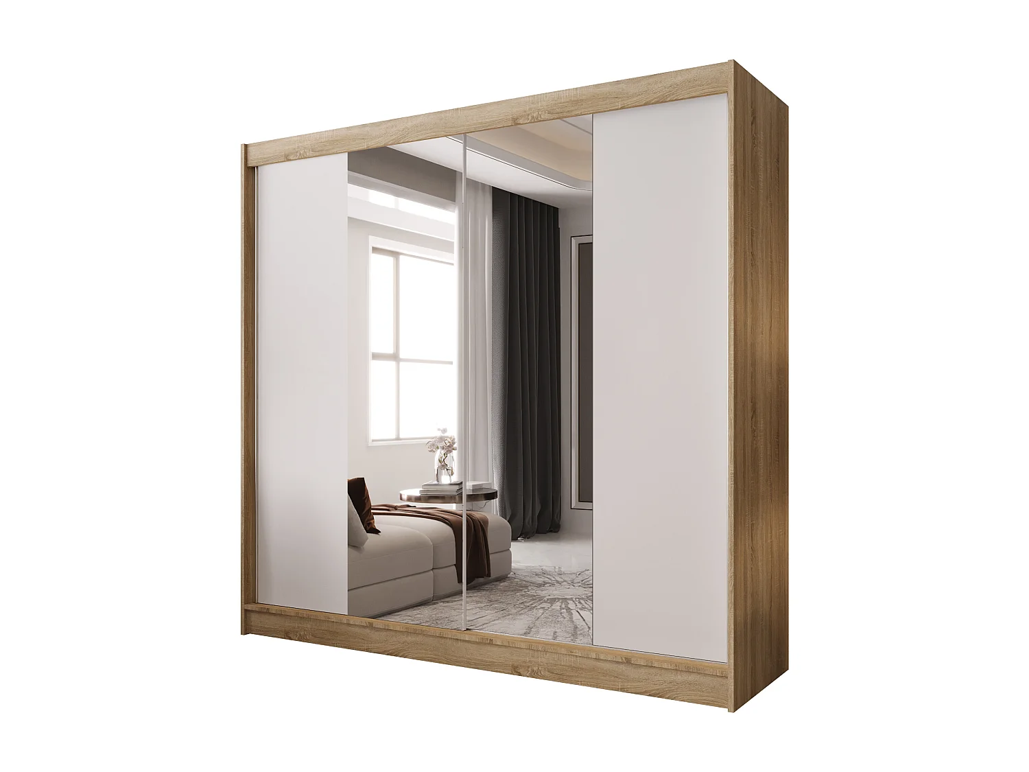Zweitüriger Schiebeschrank mit Spiegel BOSTON B2 Sonoma/Weiß