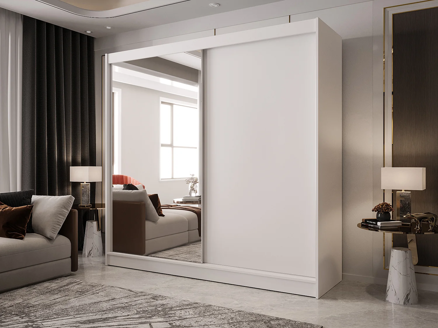 Zweitüriger Schiebeschrank mit Spiegel BOSTON B1 Weiß