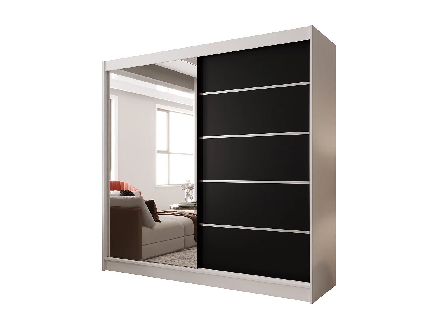 Zweitüriger Schiebeschrank mit Spiegel BOSTON  B3 Weiß/Schwarz