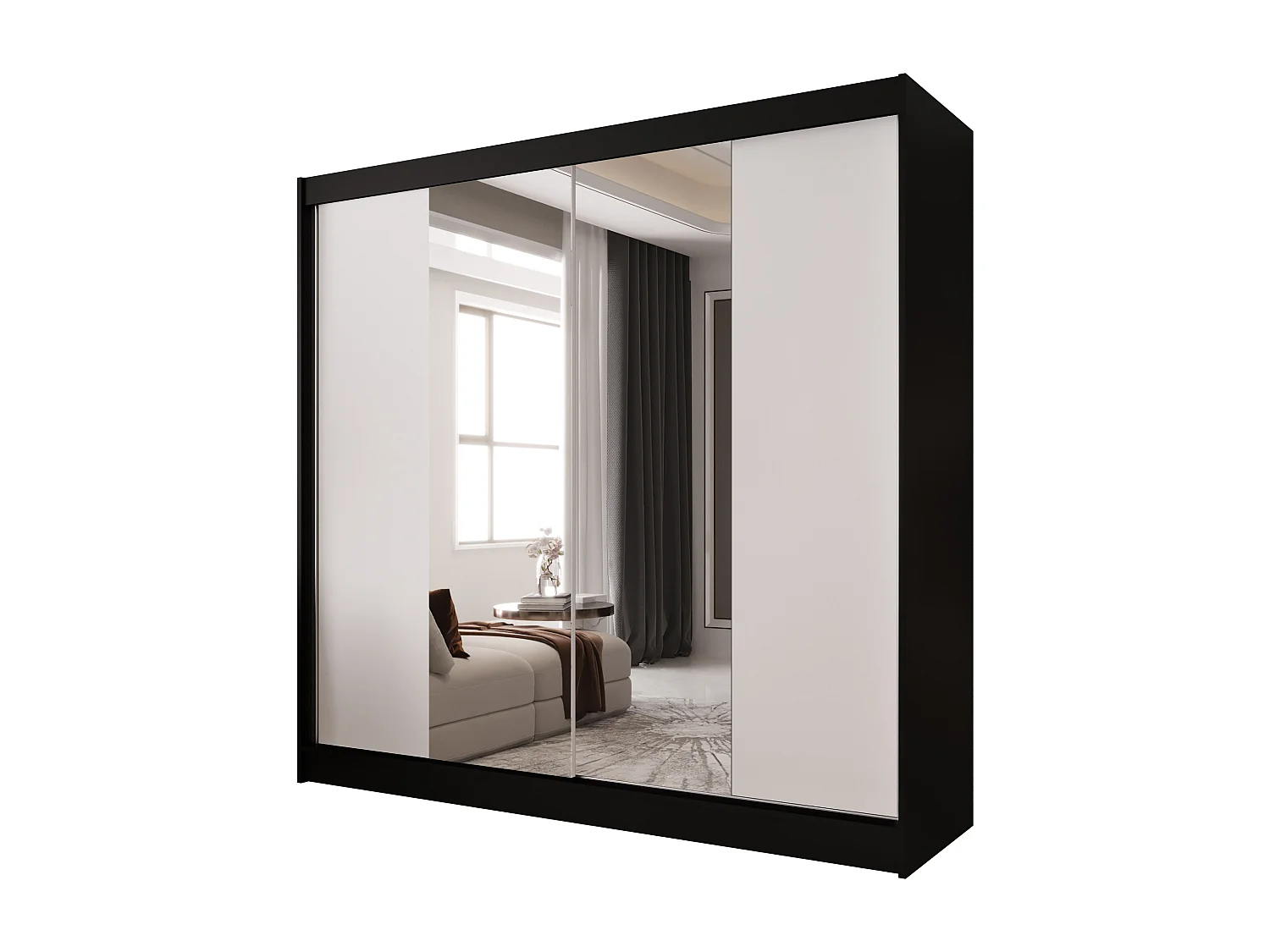 Zweitüriger Schiebeschrank mit Spiegel BOSTON B2 Schwarz/Weiß