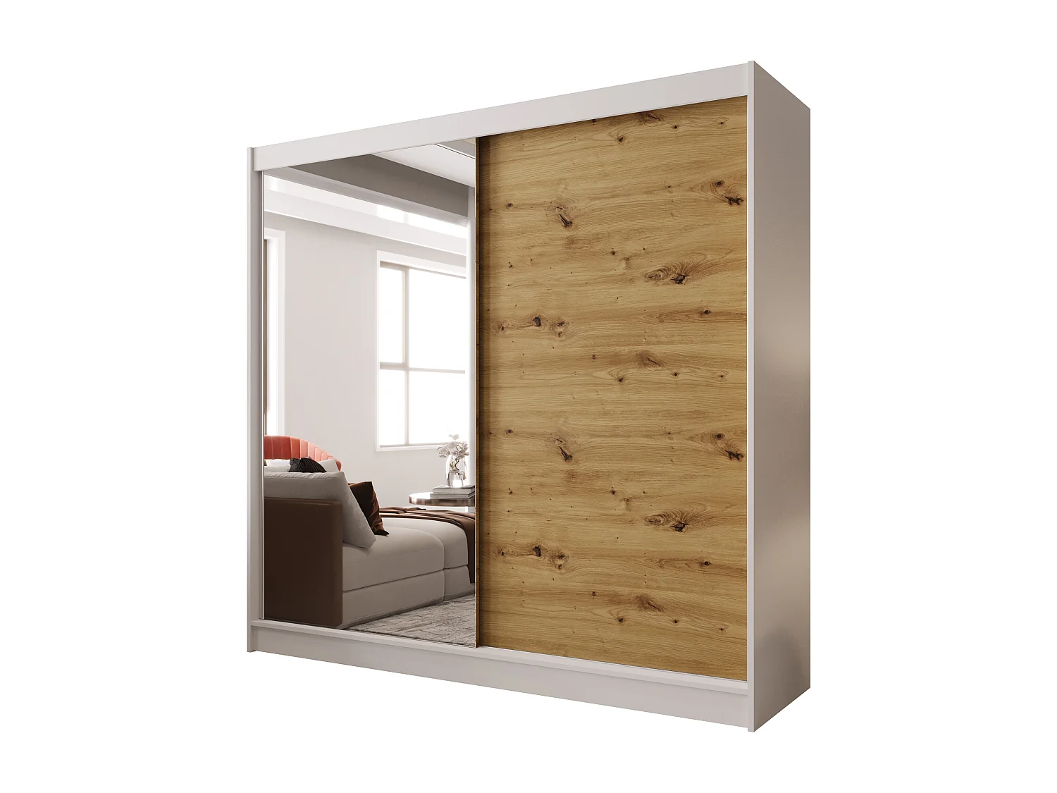 Zweitüriger Schiebeschrank mit Spiegel BOSTON B1 Weiß/Artisan