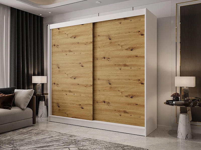 Zweitüriger Schiebeschrank mit Spiegel BOSTON B10 Weiß/Artisan