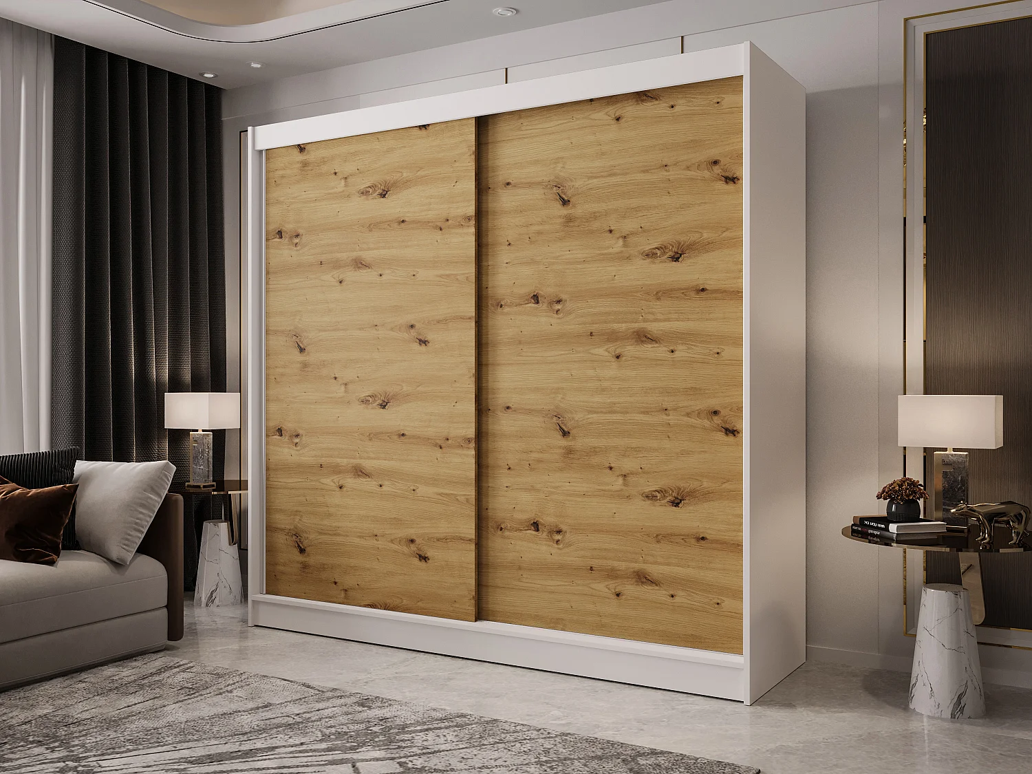 Zweitüriger Schiebeschrank mit Spiegel BOSTON B10 Weiß/Artisan