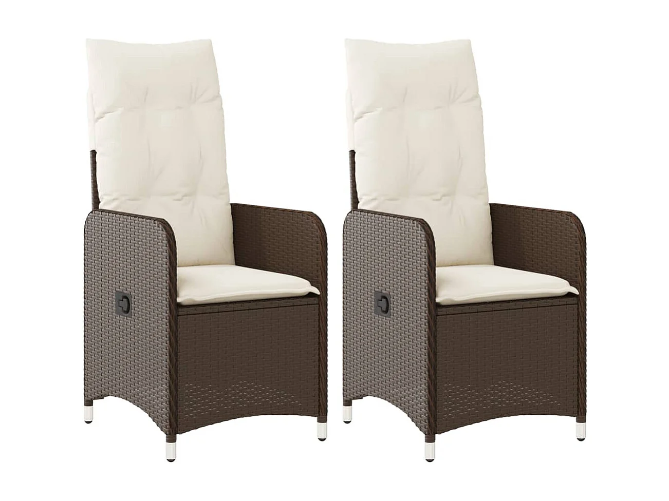 Chaises inclinables de jardin lot de 2 et coussins marron rotin