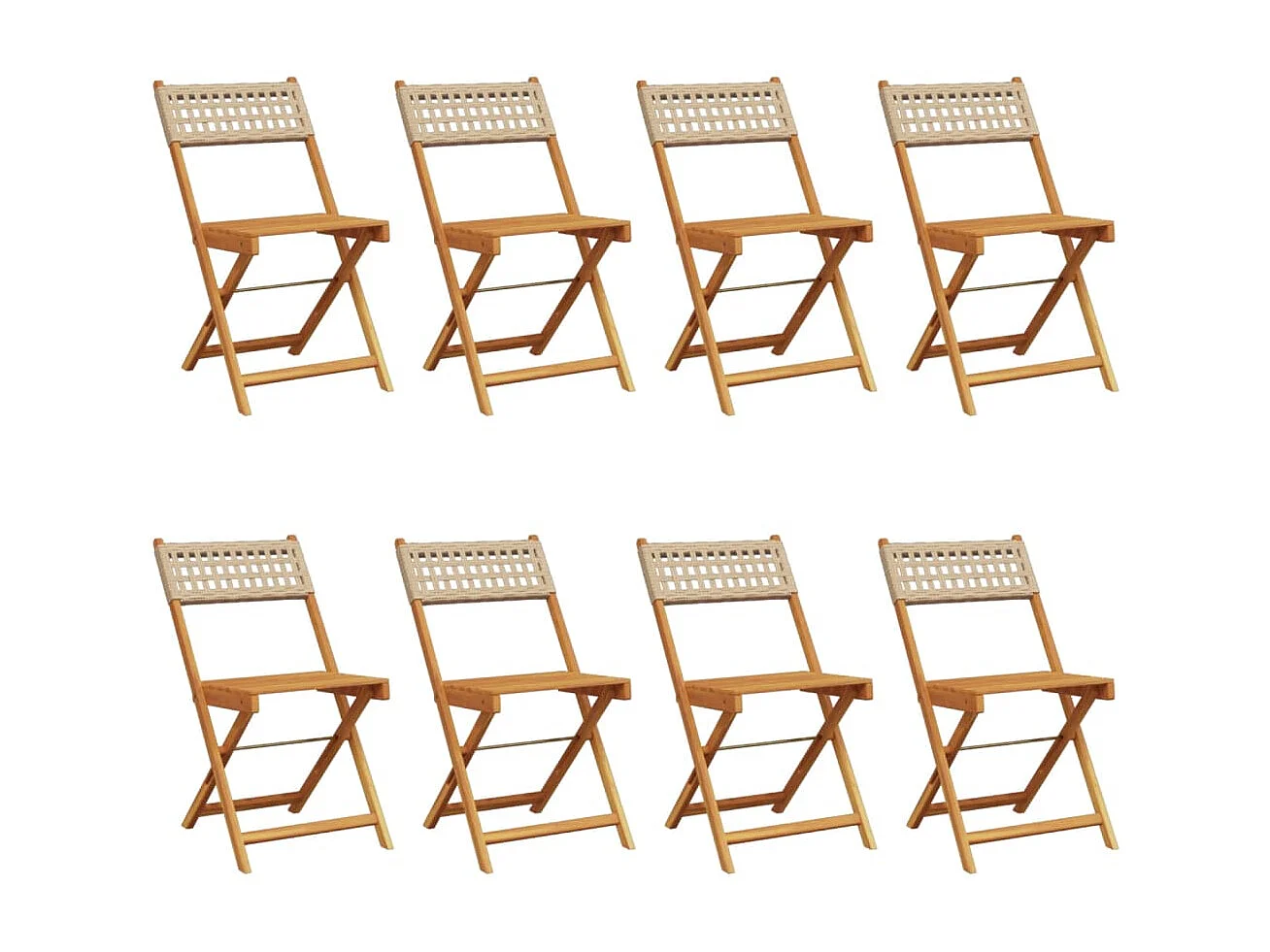 Chaises de jardin pliantes lot de 8 beige rotin et bois massif