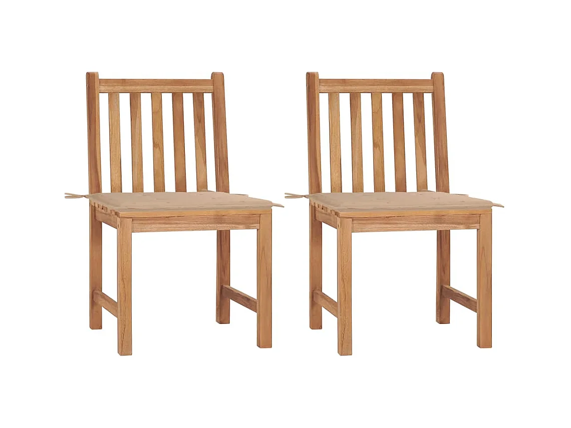 Chaises de jardin lot de 2 avec coussins Bois de teck massif