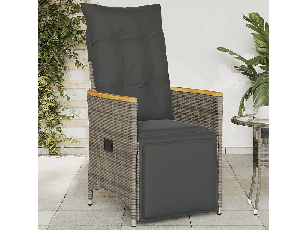 Silla de jardín reclinable con cojines de mimbre de resina gris