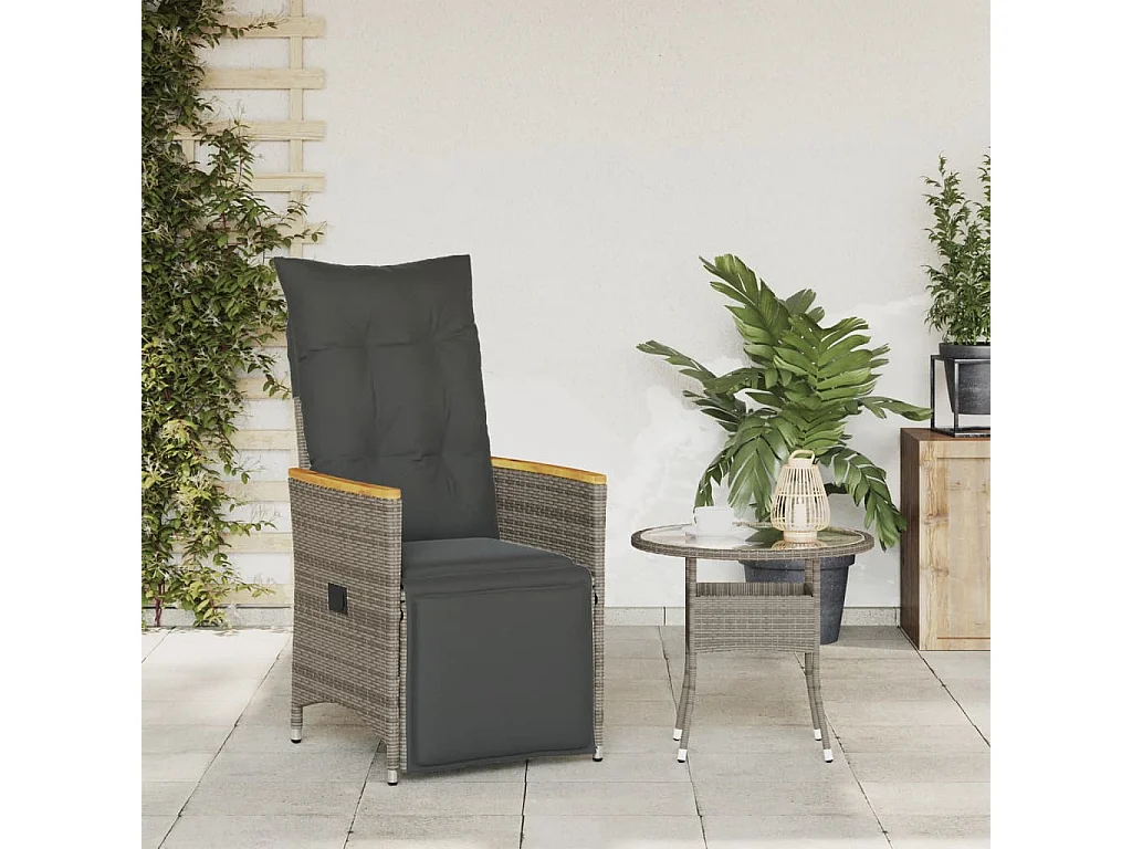 Silla de jardín reclinable con cojines de mimbre de resina gris