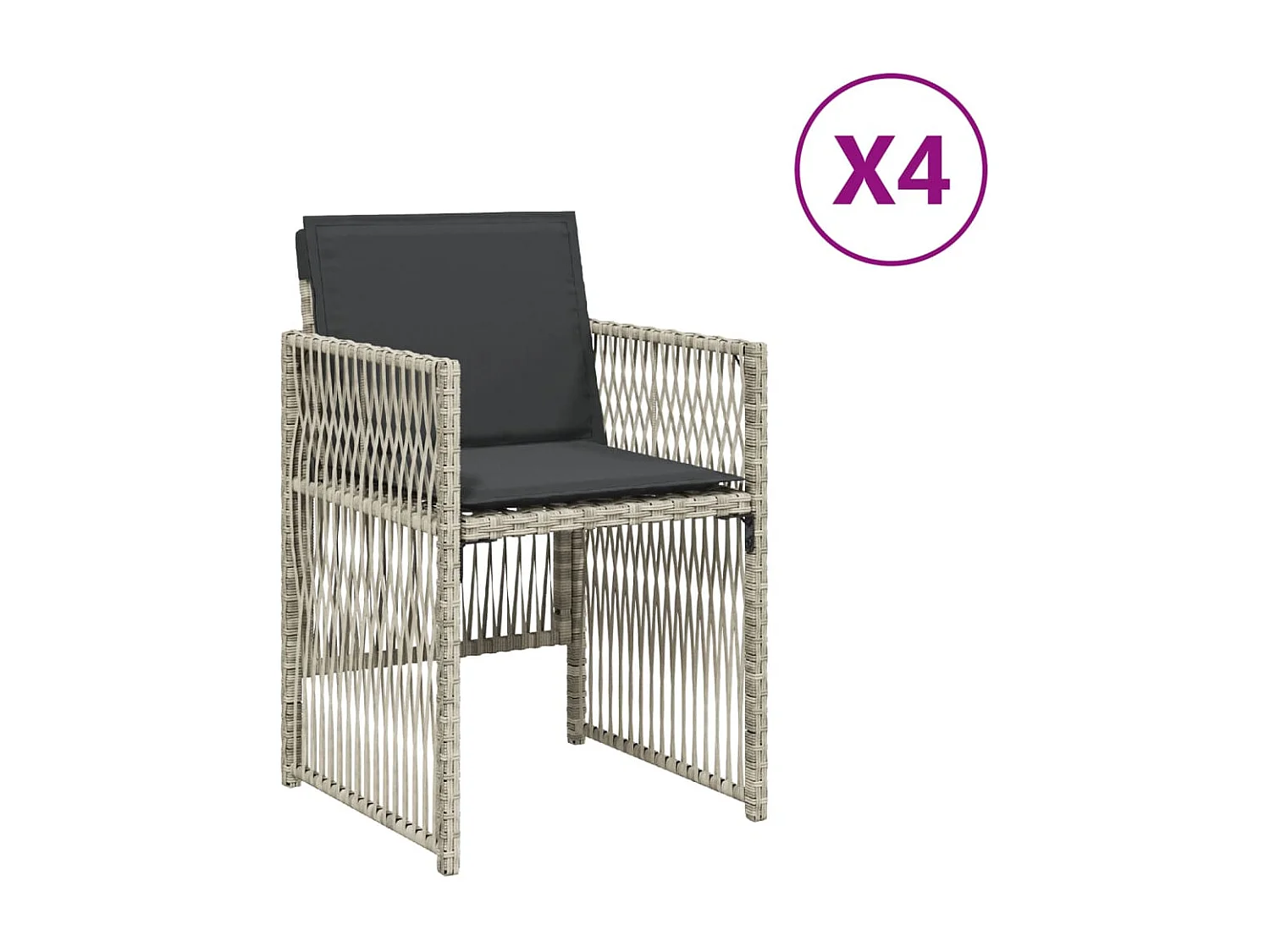 Conjunto de 4 cadeiras de jardim com almofadas em poli rattan cinza claro