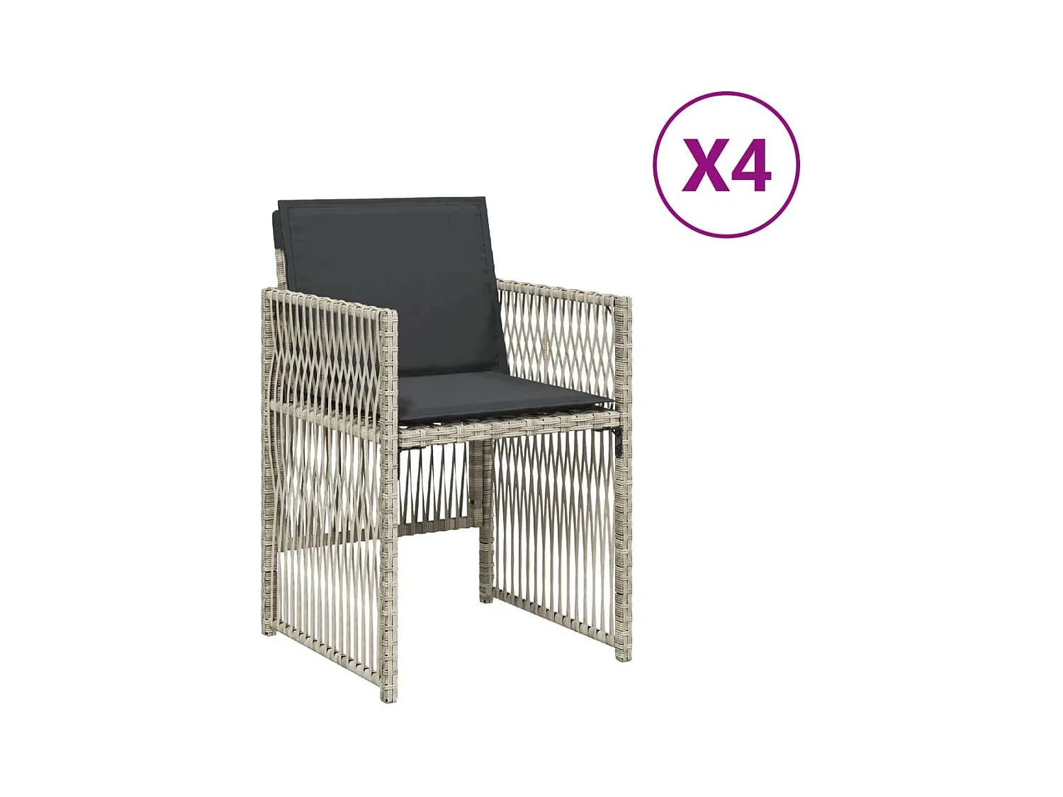 Chaises de jardin avec coussins lot de 4 gris clair poly rotin
