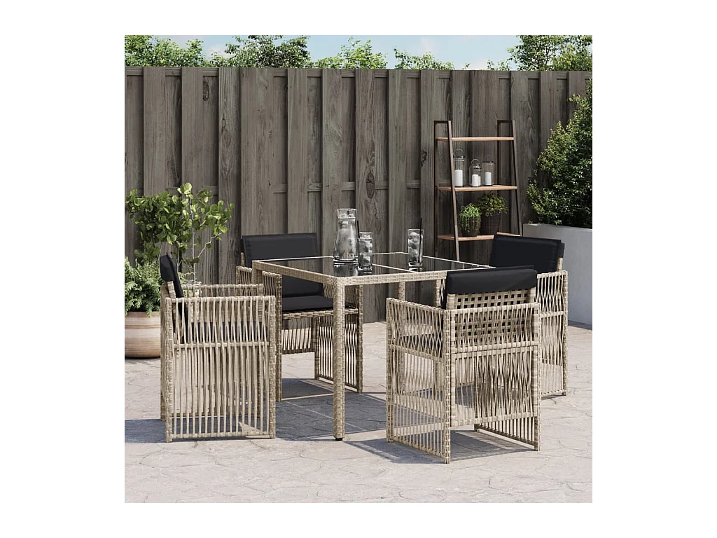 Chaises de jardin avec coussins lot de 4 gris clair poly rotin