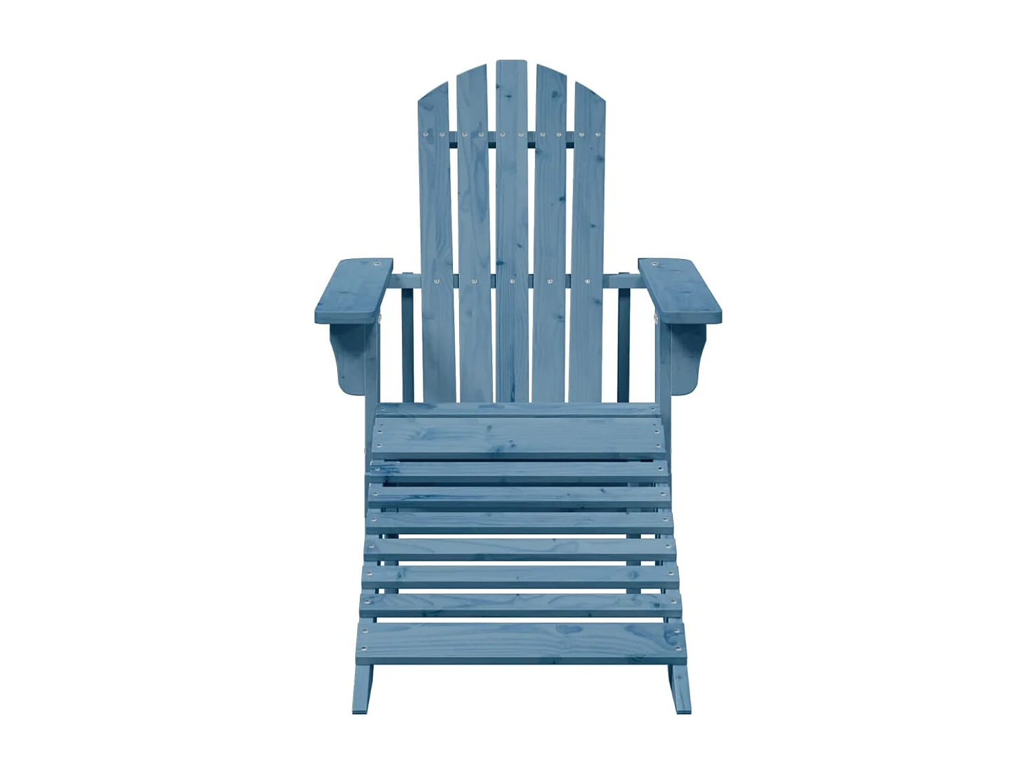 Cadeira Adirondack com pufe azul em madeira maciça de abeto