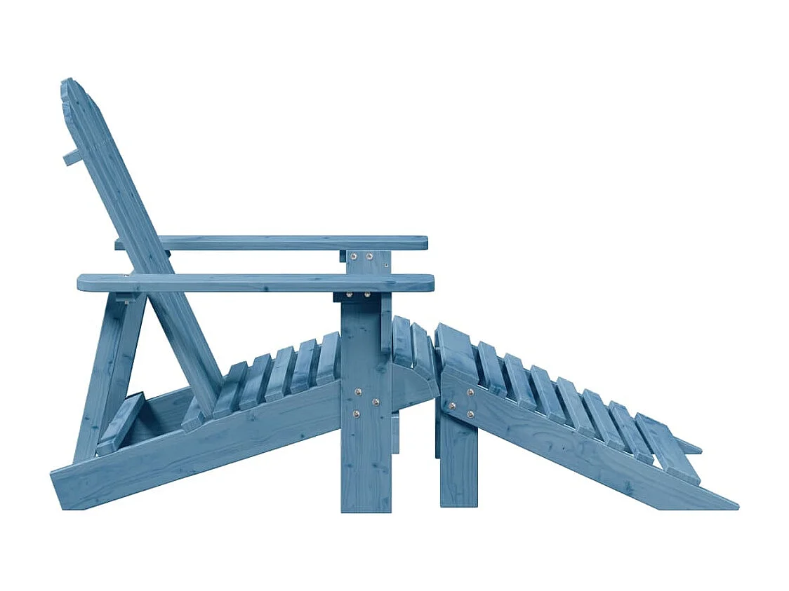 Cadeira Adirondack com pufe azul em madeira maciça de abeto