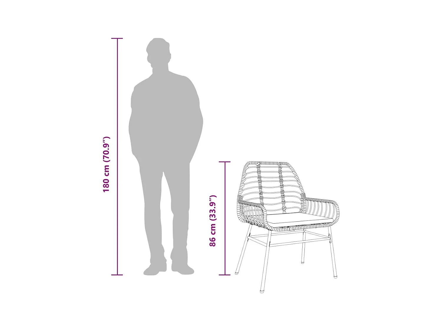 Chaises de jardin lot de 2 et coussins marron rotin